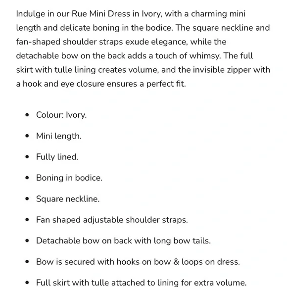 Rue Mini Dress in Ivory with Removable Bow - Picture 5 of 5